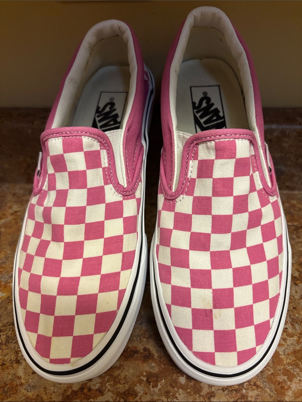 Vans Slip-On Checkerboard Sneakers Pink and White